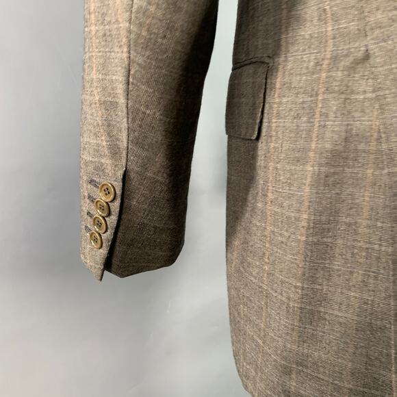 LUCIANO BARBERA Size 38 Regular Brown Plaid Wool Notch Lapel Pleated Suit - Picture 7 of 15